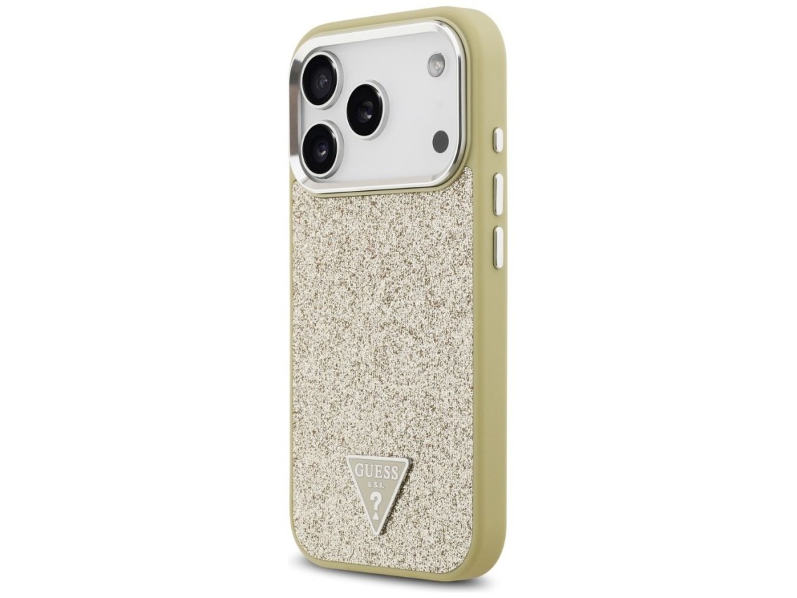 Funda Guess con logo triangular brillante y cierre MagSafe para iPhone 17 Pro - Dorado