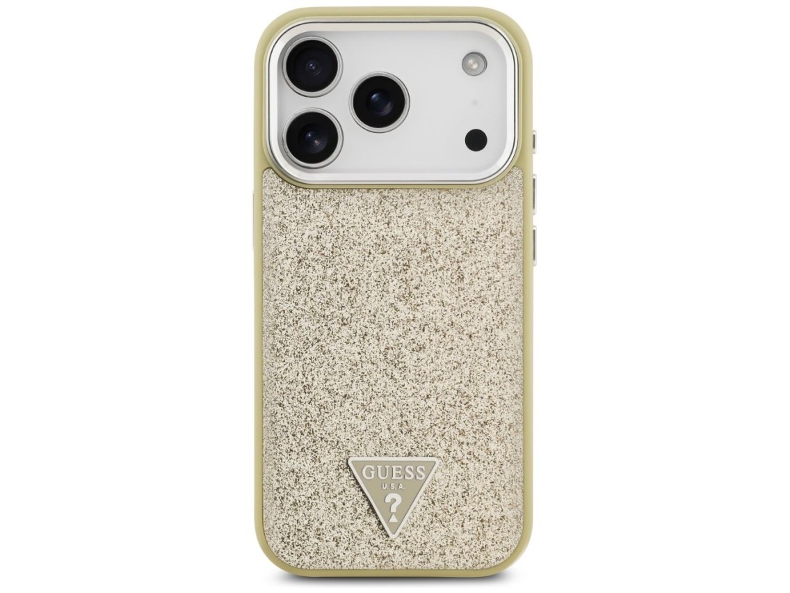 Funda Guess con logo triangular brillante y cierre MagSafe para iPhone 17 Pro - Dorado