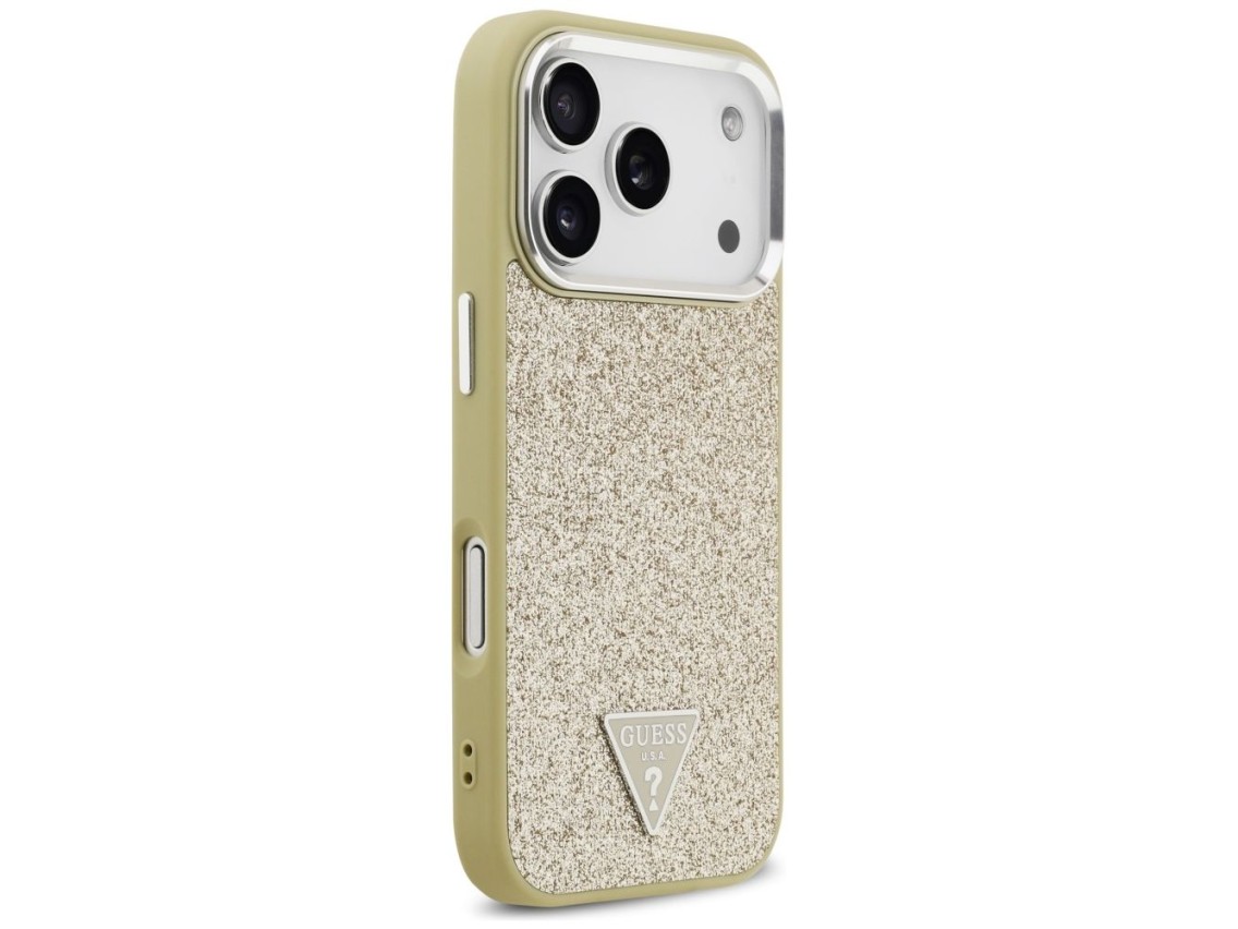 Funda Guess con logo triangular brillante y cierre MagSafe para iPhone 17 Pro - Dorado