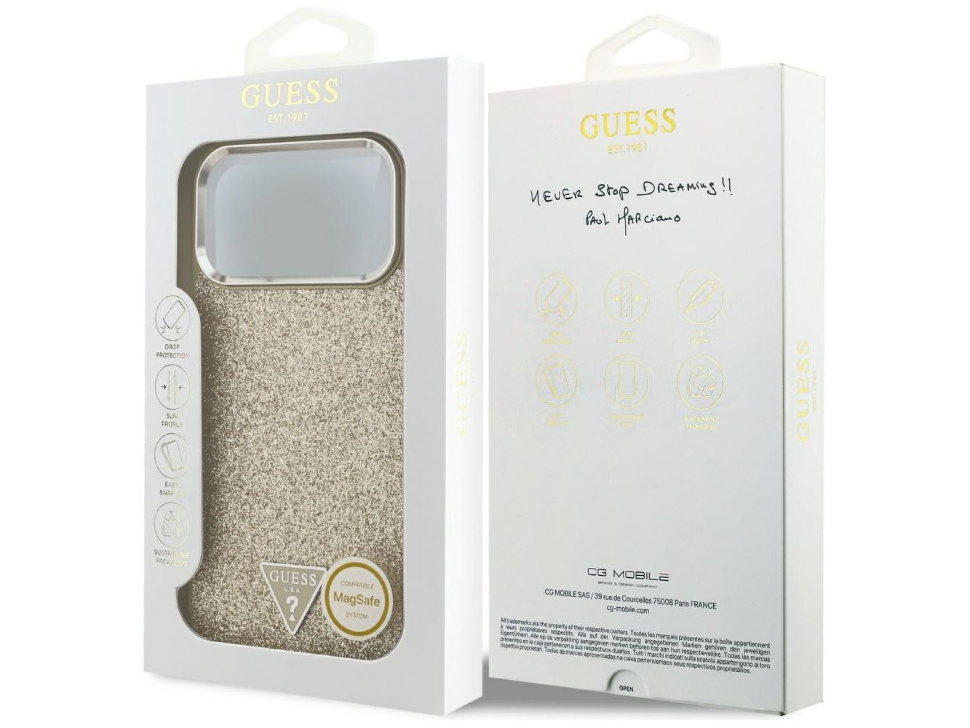 Guess Glitter Triangle Logo MagSafe Case for iPhone 17 Pro Max - Gold
