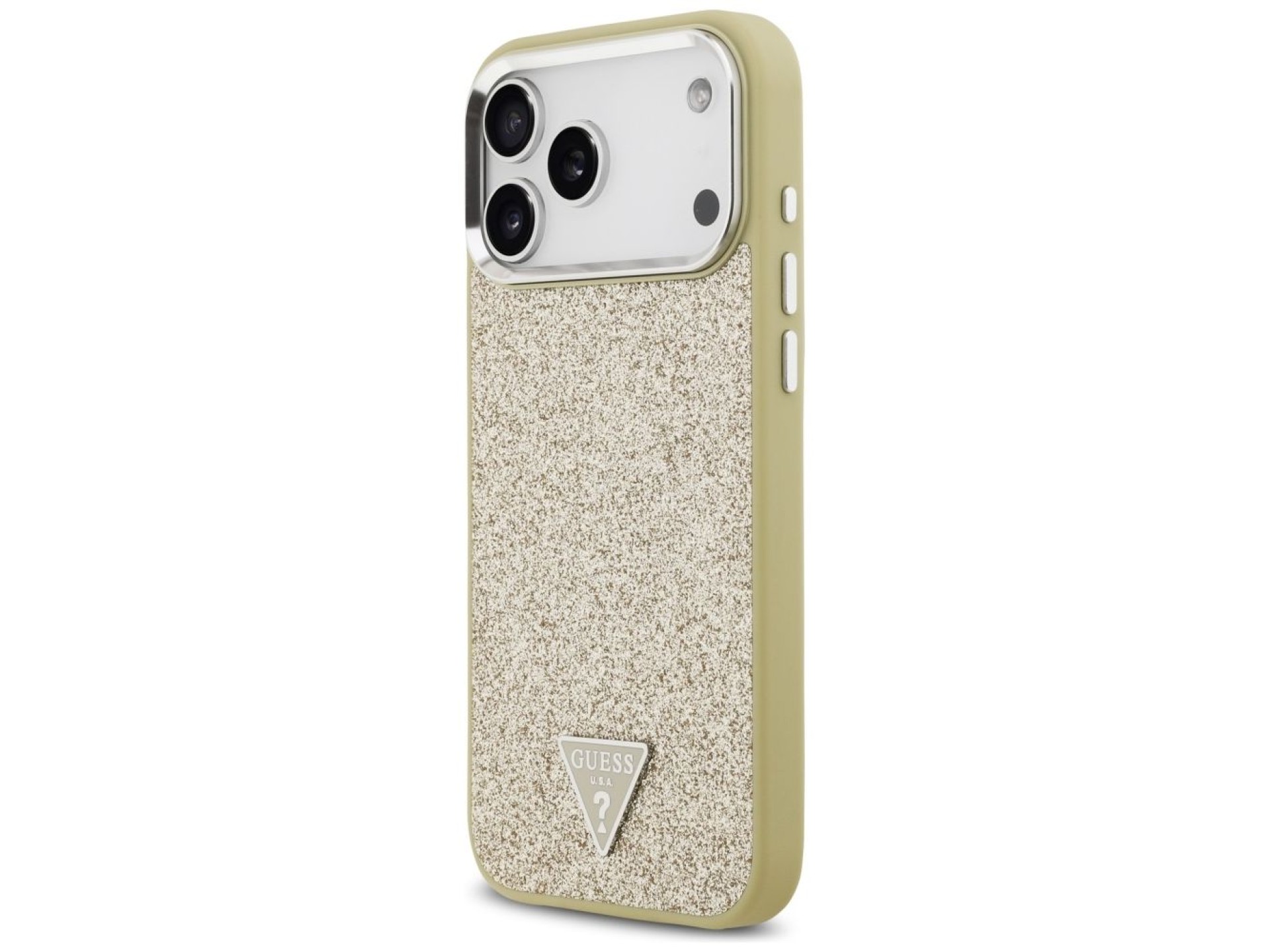 Capa MagSafe com Logo Triangular Glitter da Guess para iPhone 17 Pro Max - Dourada