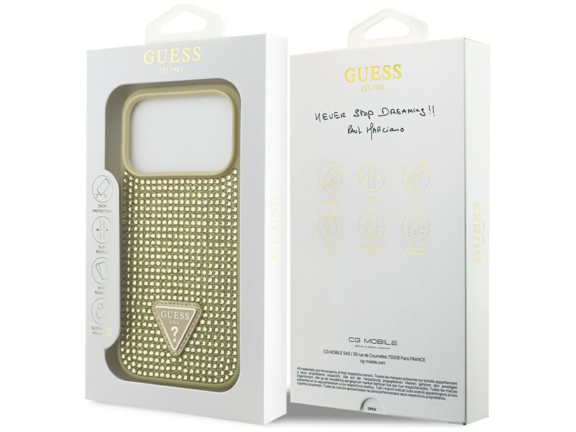 Guess Rhinestone Triangle Logo iPhone 17 Pro Case - Gold