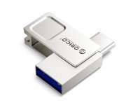 Memoria USB Orico U301 de 64 GB con puertos USB-A, USB-C y USB 3.2 Gen 1 - Plateada