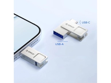 Memoria USB Orico U301 de 256 GB con puertos USB-A, USB-C y USB 3.2 Gen 1 - Plateada