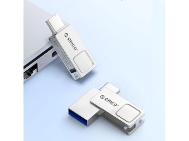 Memoria USB Orico U301 de 256 GB con puertos USB-A, USB-C y USB 3.2 Gen 1 - Plateada