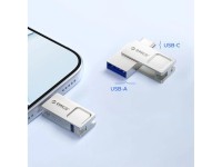 Memoria USB Orico U301 de 128 GB con puertos USB-A, USB-C y USB 3.2 Gen 1 - Plateada