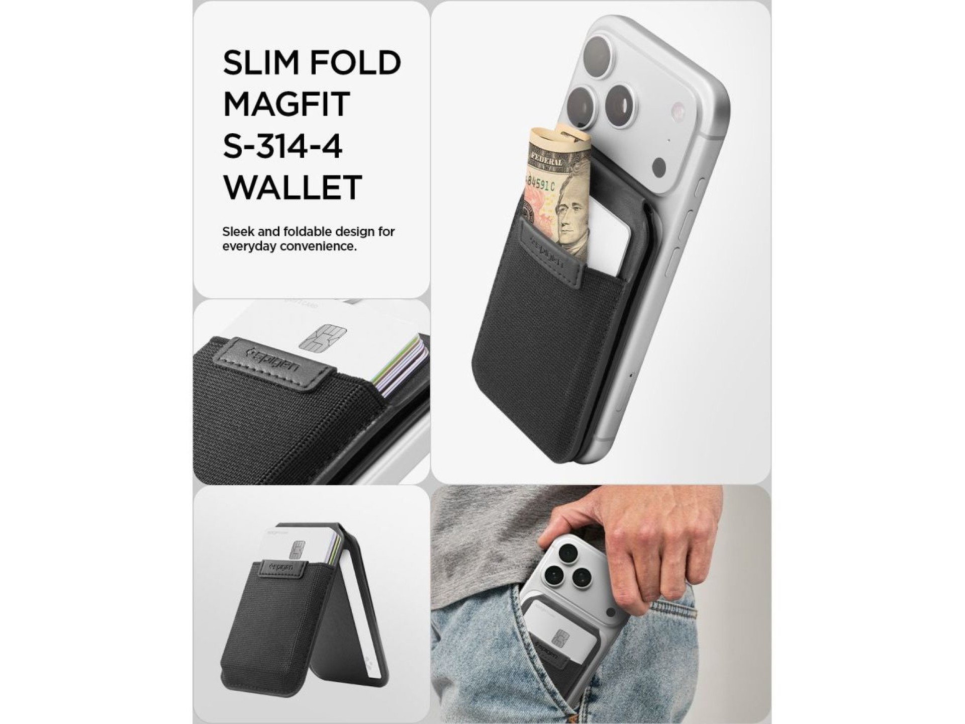 Carteira para celular Spigen Slim Fold S314-4 MagSafe - Preta