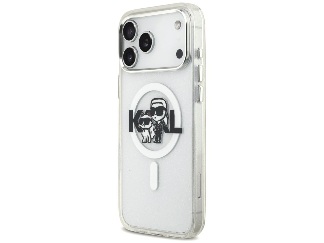 Karl Lagerfeld IML Glitter Karl & Choupette Sketch Logo MagSafe Case for iPhone 17 Pro Max - Clear