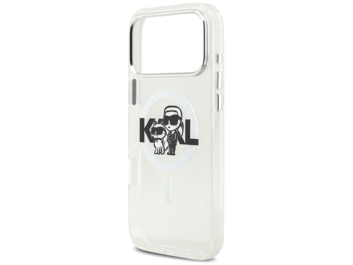 Karl Lagerfeld IML Glitter Karl & Choupette Sketch Logo MagSafe Case for iPhone 17 Pro Max - Clear
