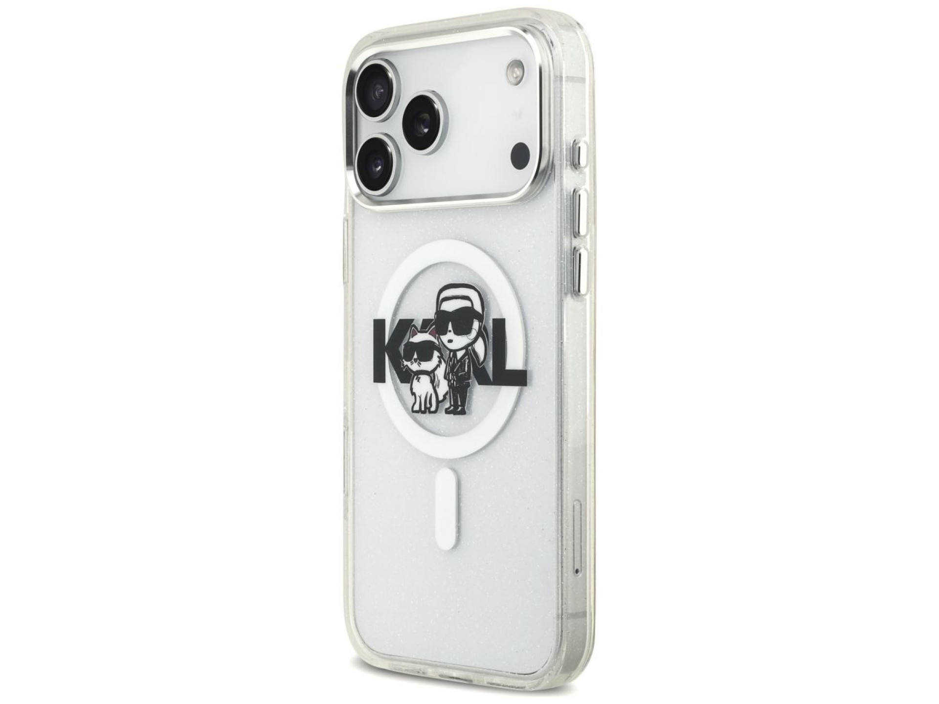 Karl Lagerfeld IML Glitter Karl & Choupette Sketch Logo MagSafe Case for iPhone 17 Pro Max - Clear