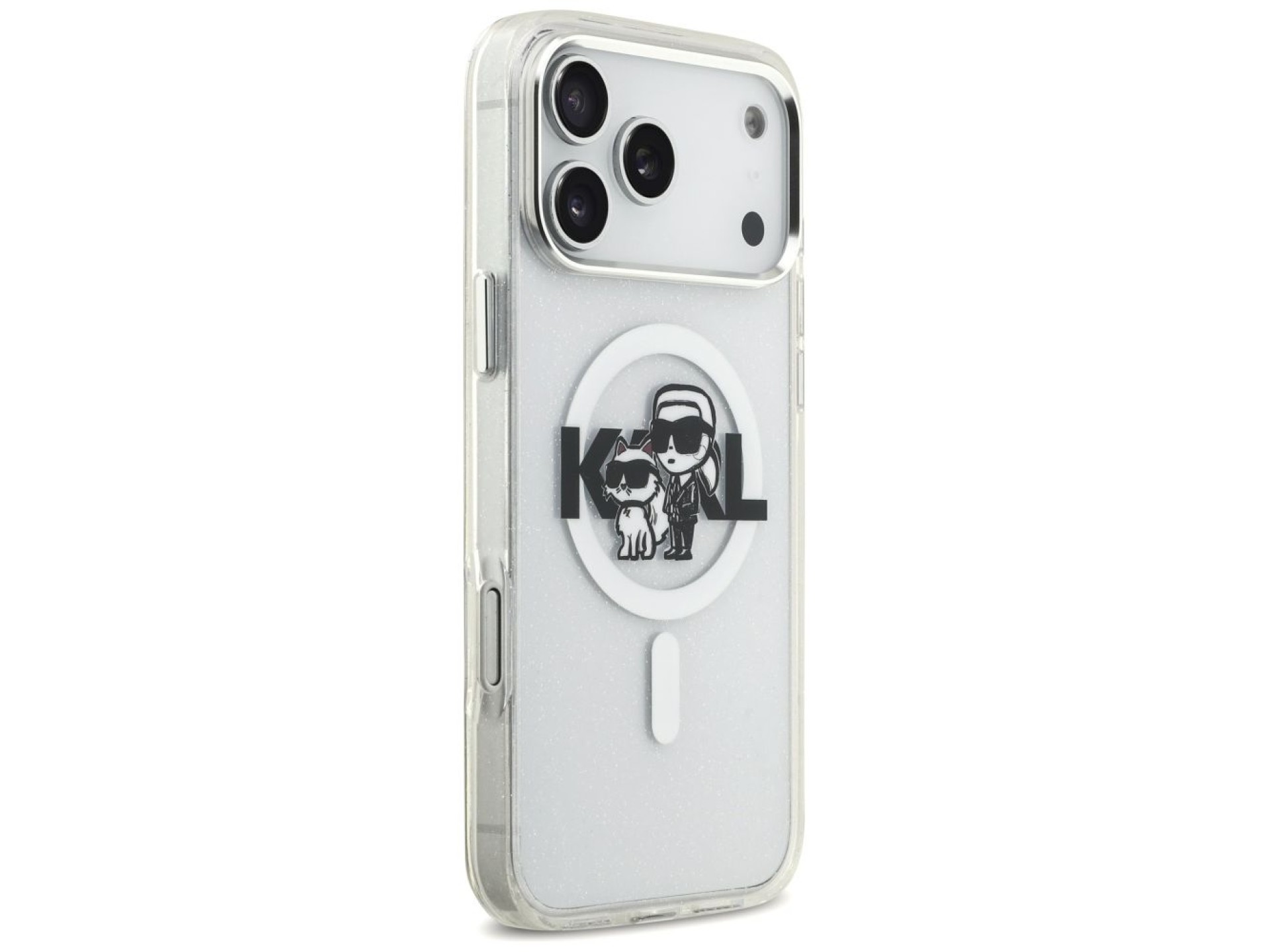 Karl Lagerfeld IML Glitter Karl & Choupette Sketch Logo MagSafe Case for iPhone 17 Pro Max - Clear
