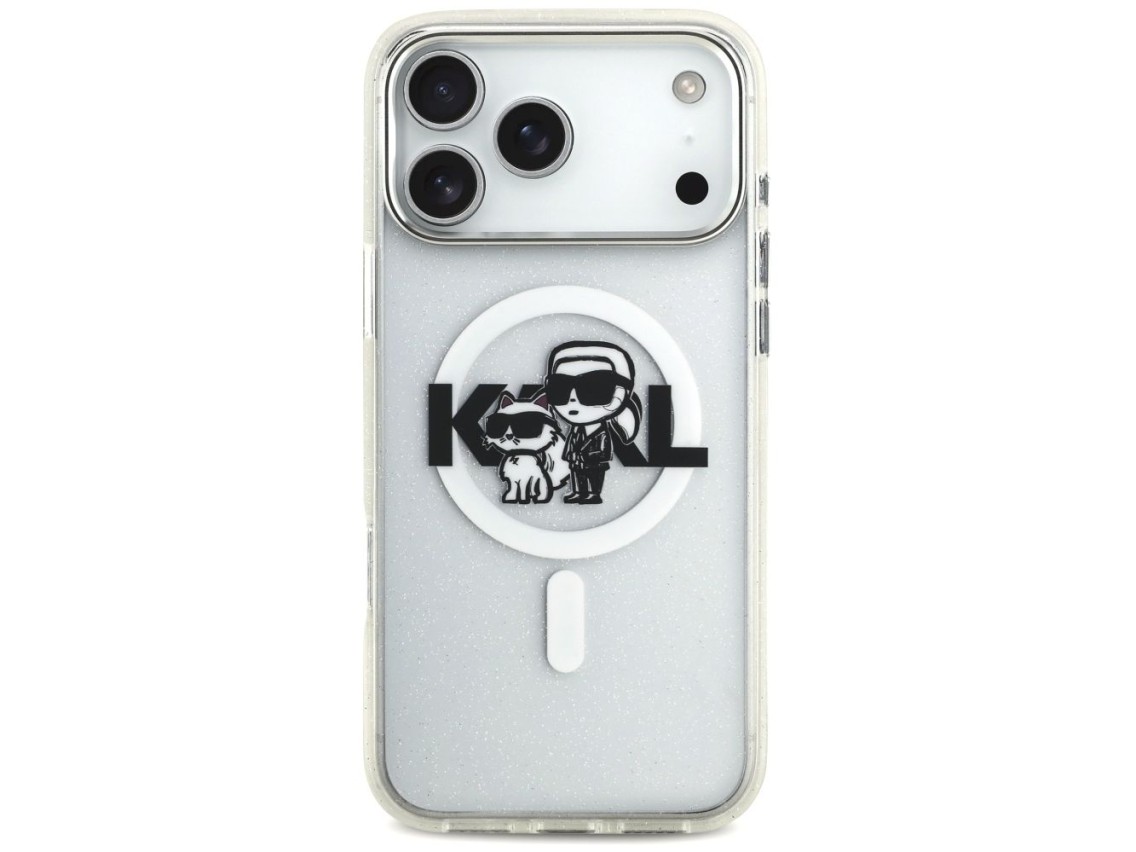 Karl Lagerfeld IML Glitter Karl & Choupette Sketch Logo MagSafe Case for iPhone 17 Pro Max - Clear