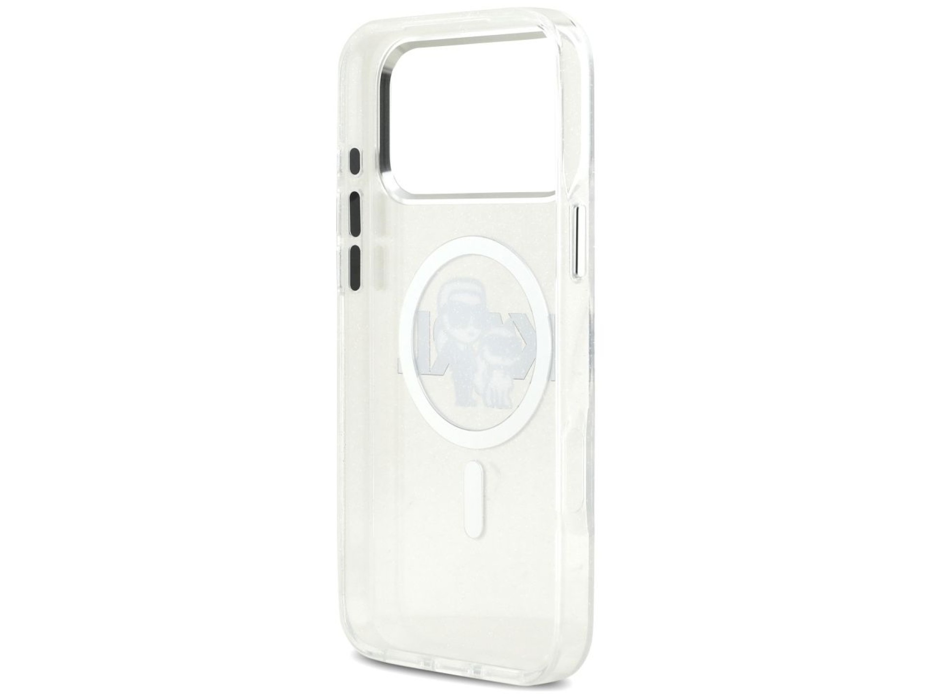 Capa MagSafe Karl Lagerfeld IML Glitter com o logo Karl & Choupette para iPhone 17 Pro Max - Transpa