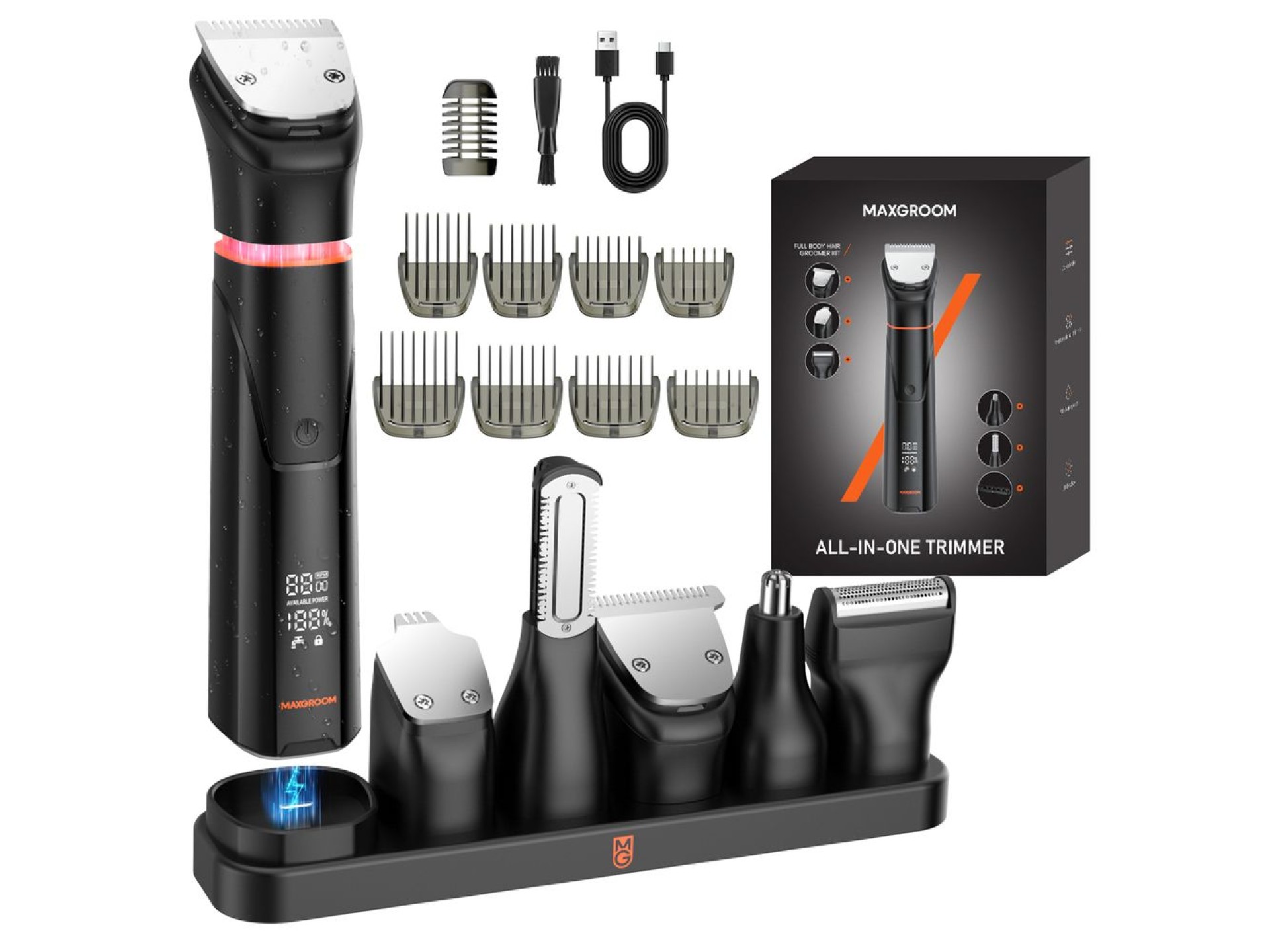 MAXGROOM JK-666 6-in-1 trimmer for beard, hair, body, nose and ears IPX6 - black