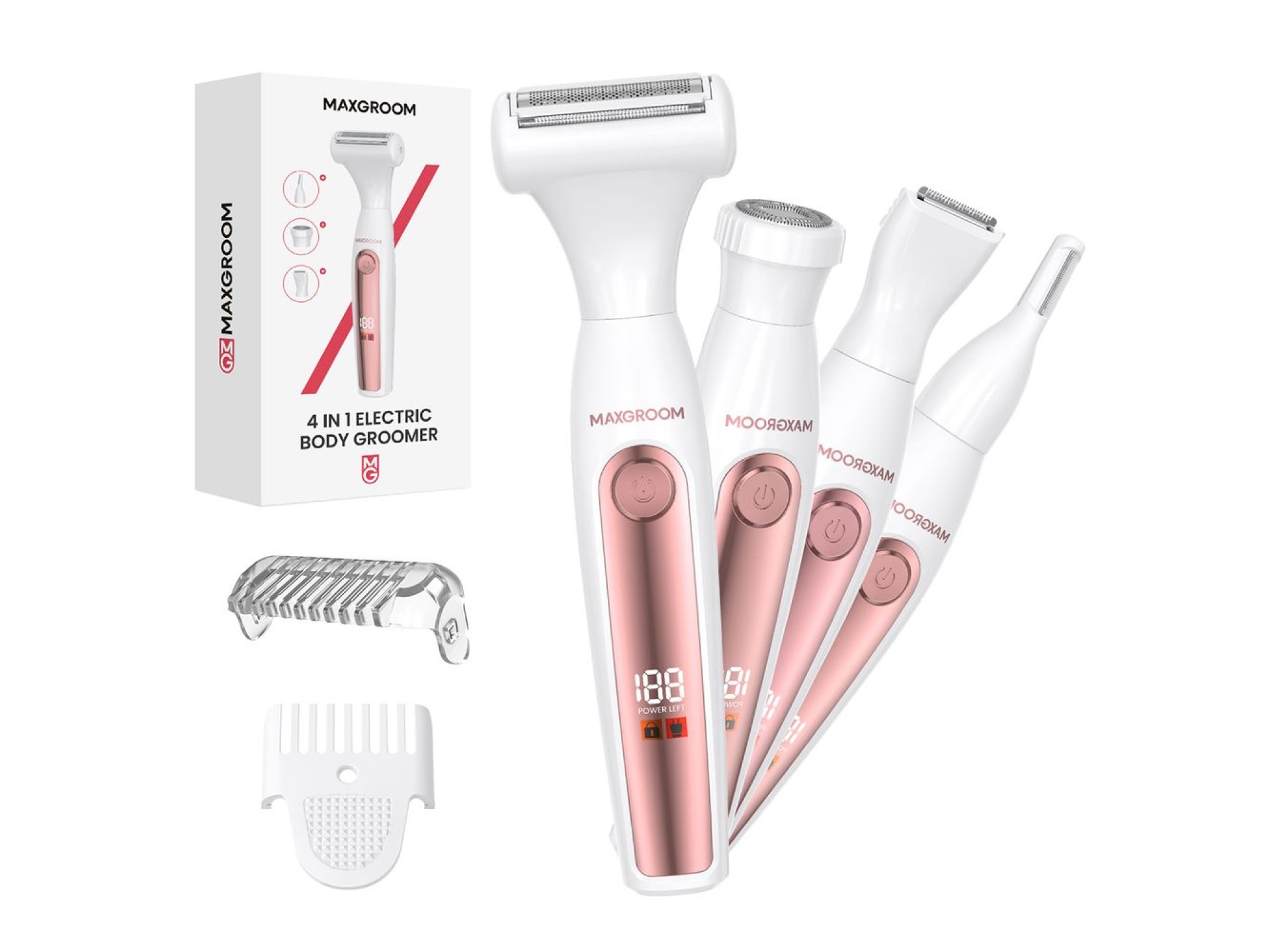 Recortadora multifuncional MAXGROOM ZC-T18 para mujer con puntas reemplazables - blanca y rosa