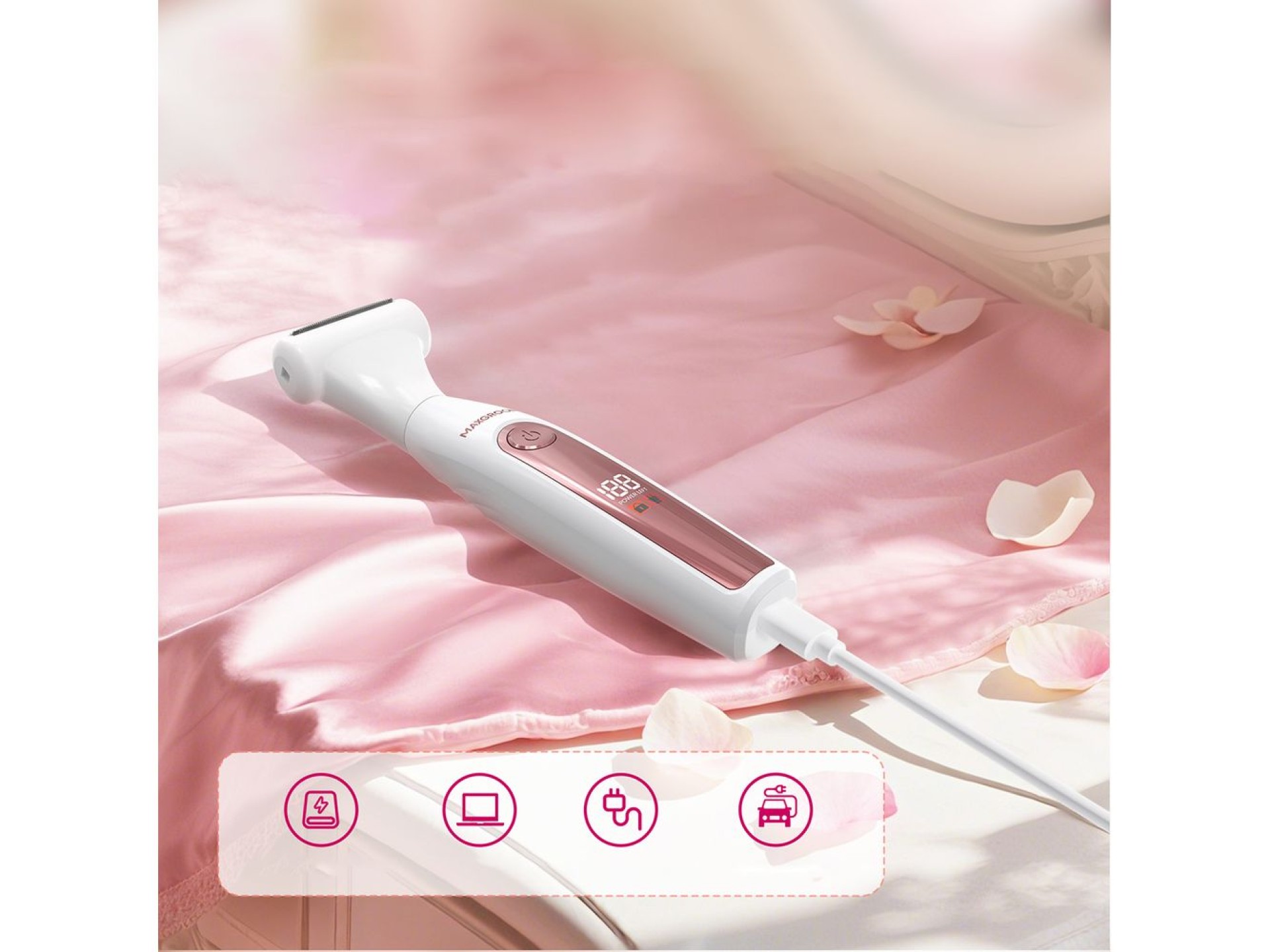 Recortadora multifuncional MAXGROOM ZC-T18 para mujer con puntas reemplazables - blanca y rosa