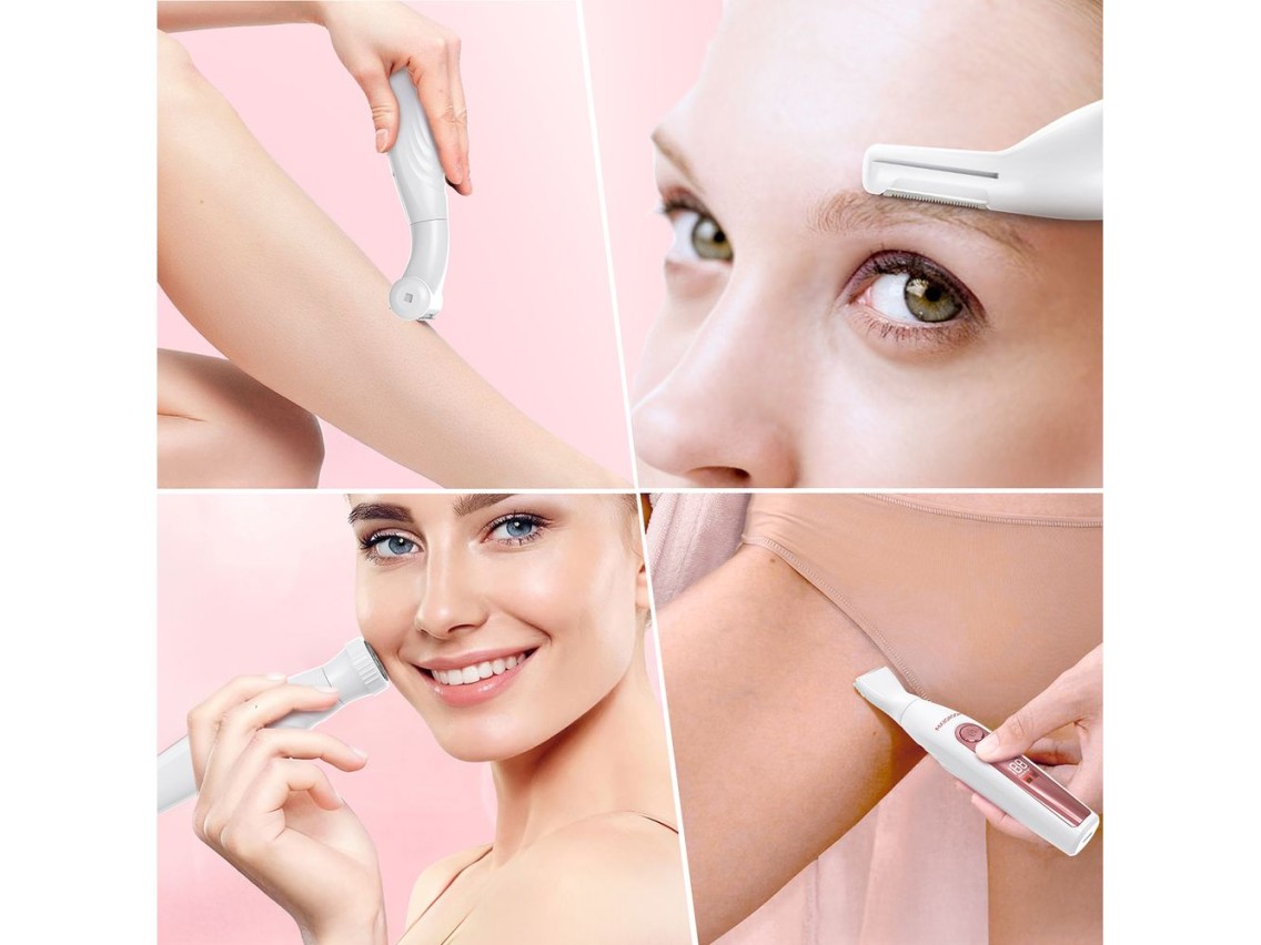 Recortadora multifuncional MAXGROOM ZC-T18 para mujer con puntas reemplazables - blanca y rosa
