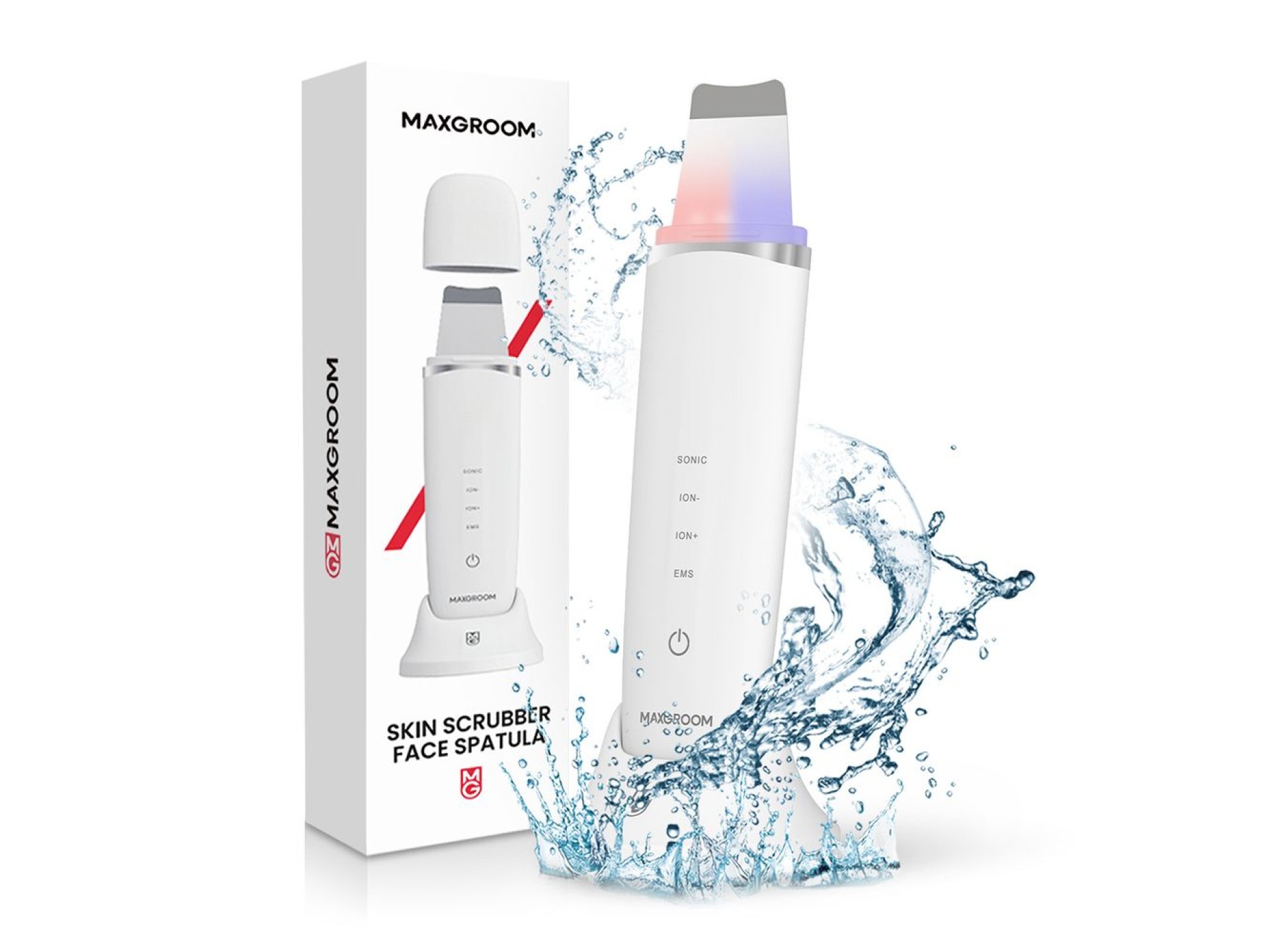 MAXGROOM M-169 ultrasonic cavitation peeling device with LED light therapy - white