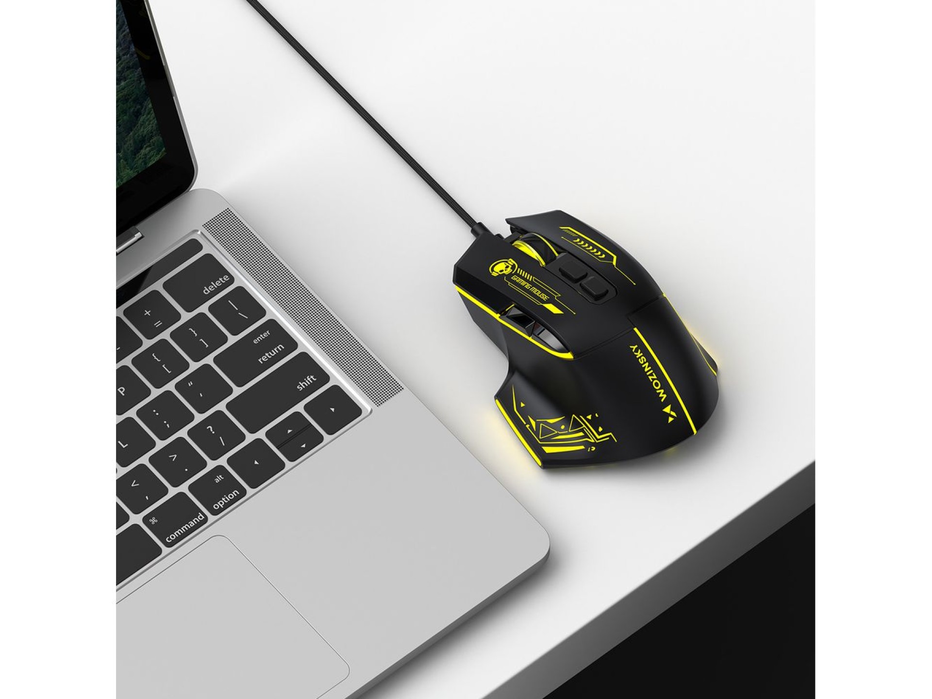Wozinsky WMGK-1181W Wired Optical Gaming Mouse 7200 DPI with Backlight - Black and Yellow