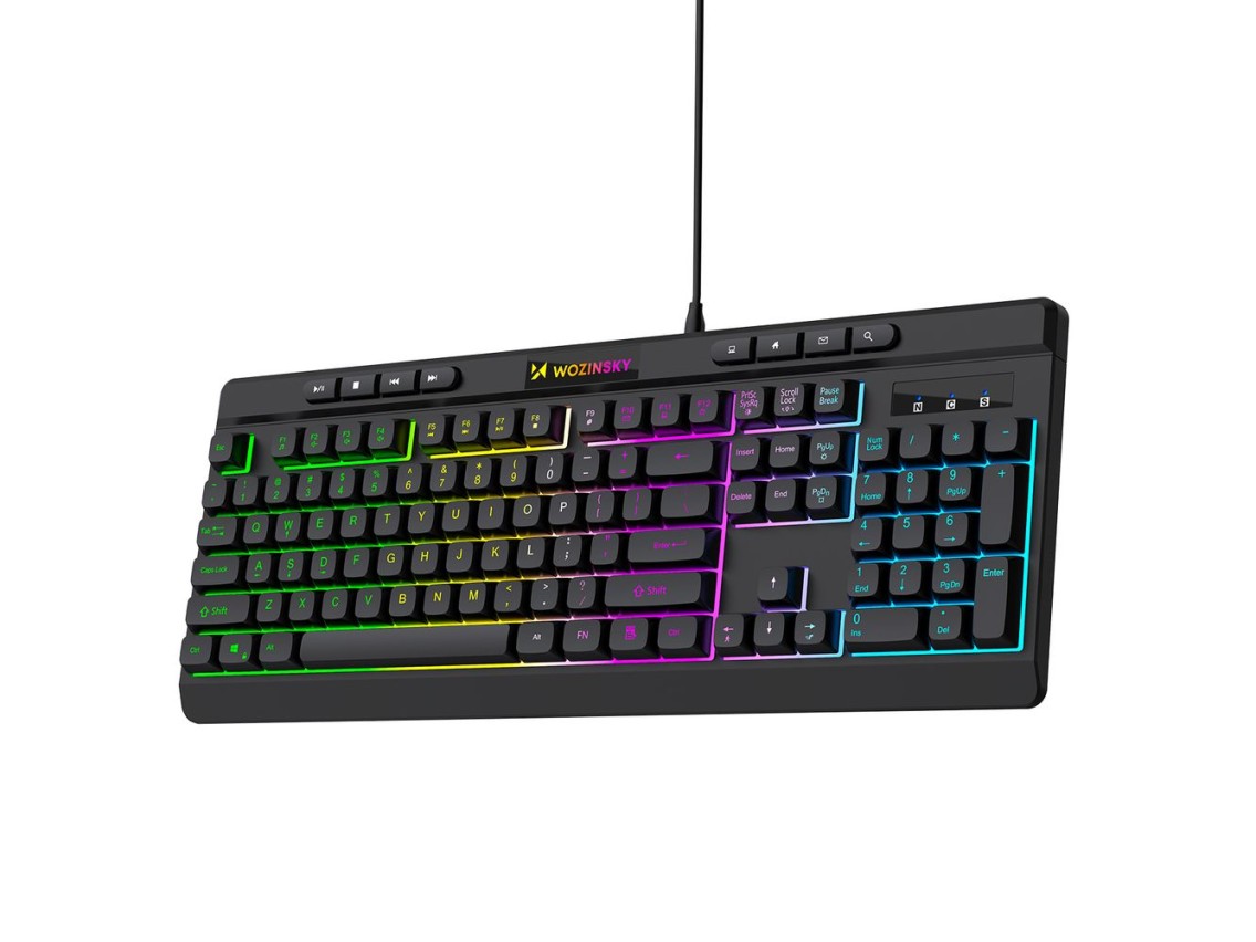 Teclado de membrana retroiluminado con cable Wozinsky WKG-1044 para juegos - Negro