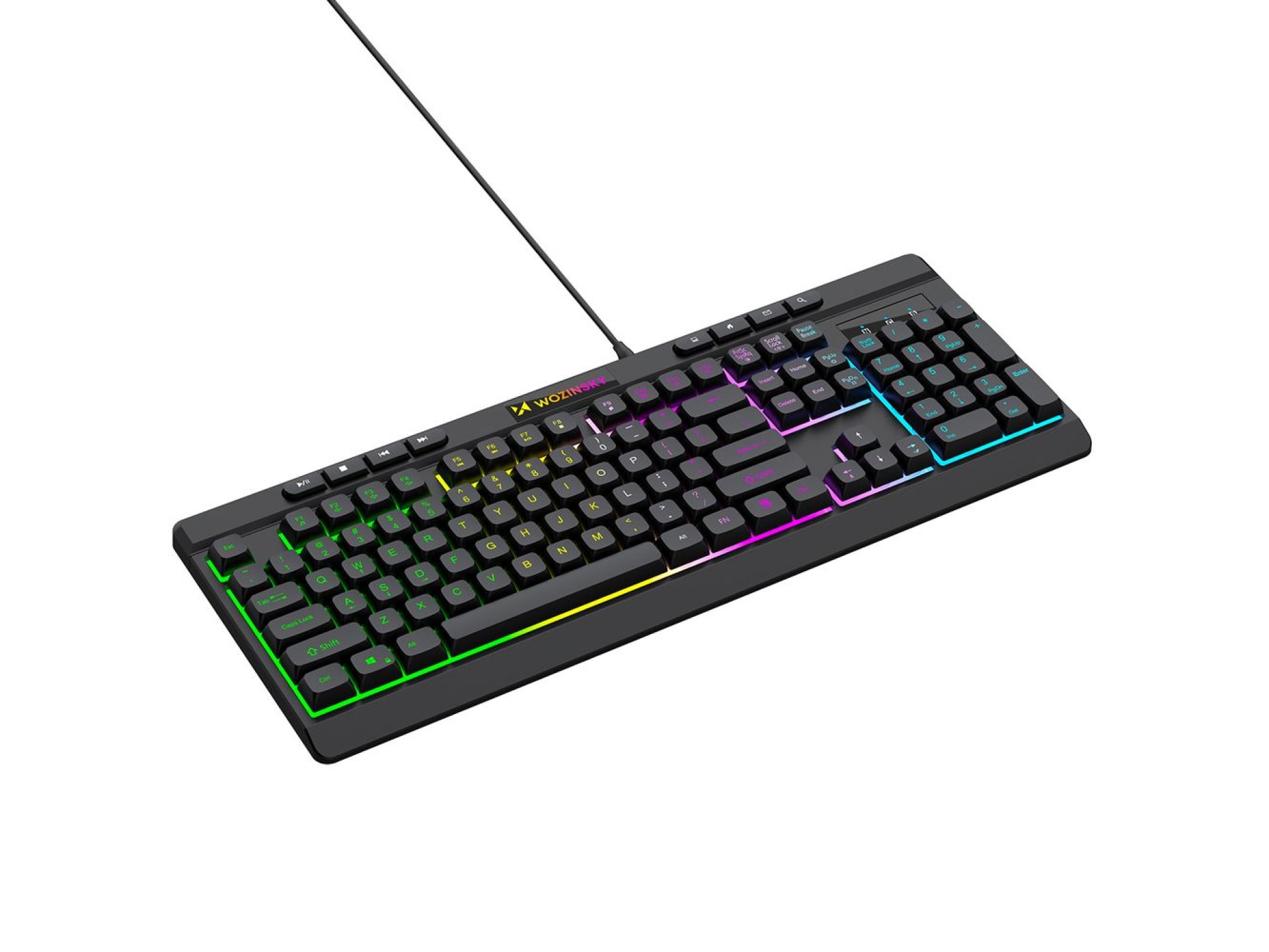 Teclado de membrana retroiluminado con cable Wozinsky WKG-1044 para juegos - Negro
