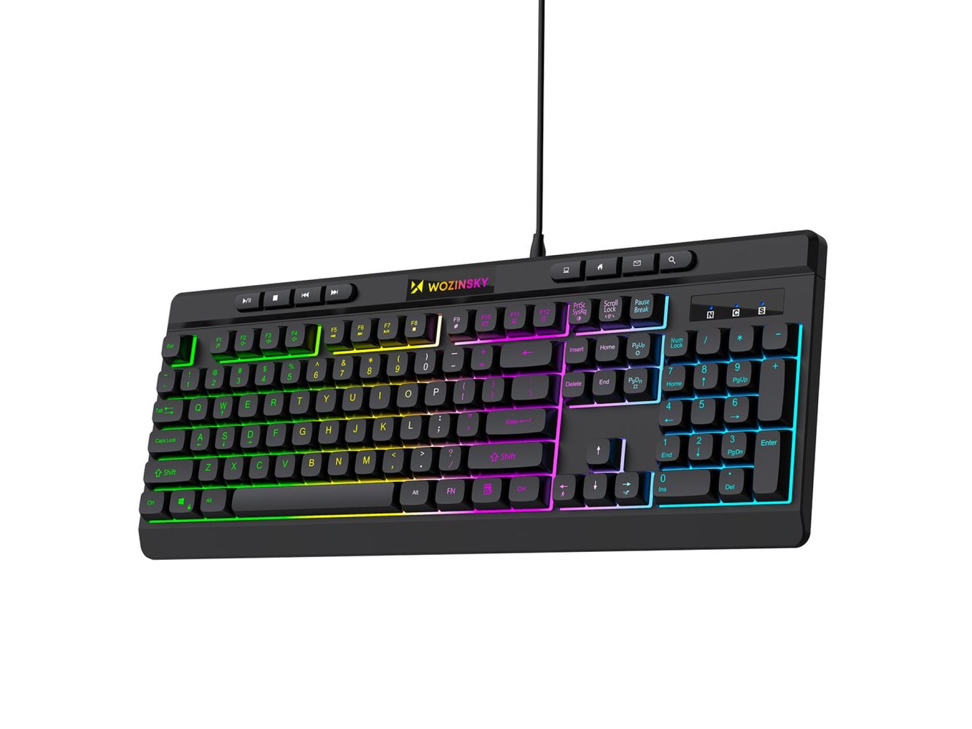 Teclado de membrana retroiluminado con cable Wozinsky WKG-1044 para juegos - Negro