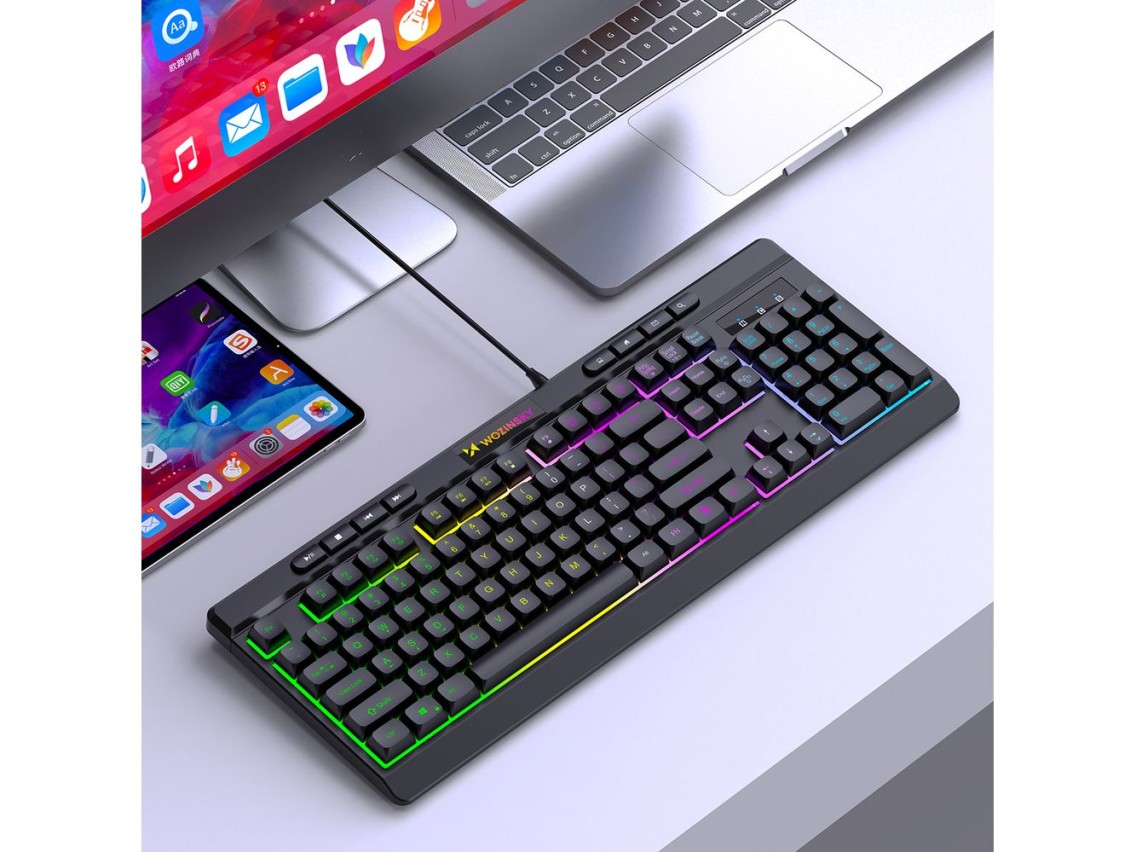 Teclado de membrana retroiluminado con cable Wozinsky WKG-1044 para juegos - Negro