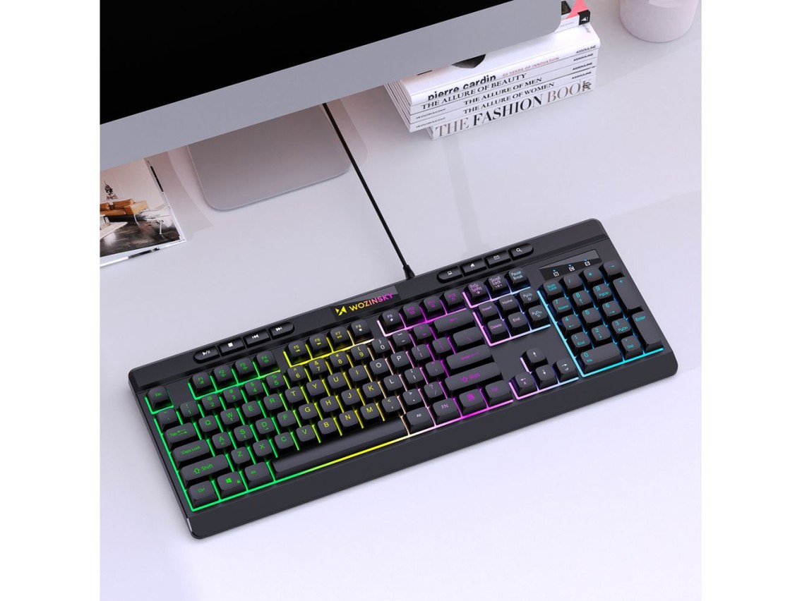 Teclado de membrana retroiluminado con cable Wozinsky WKG-1044 para juegos - Negro