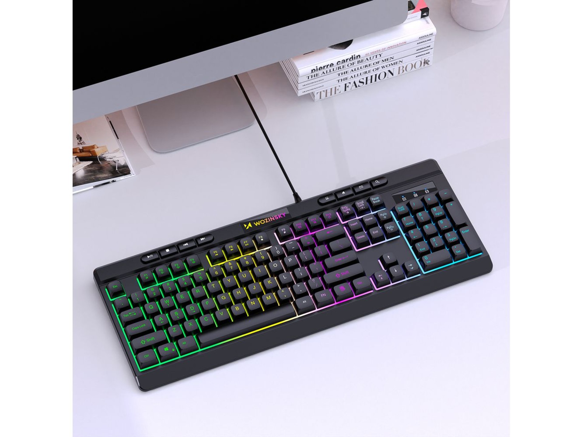 Teclado de membrana retroiluminado con cable Wozinsky WKG-1044 para juegos - Negro