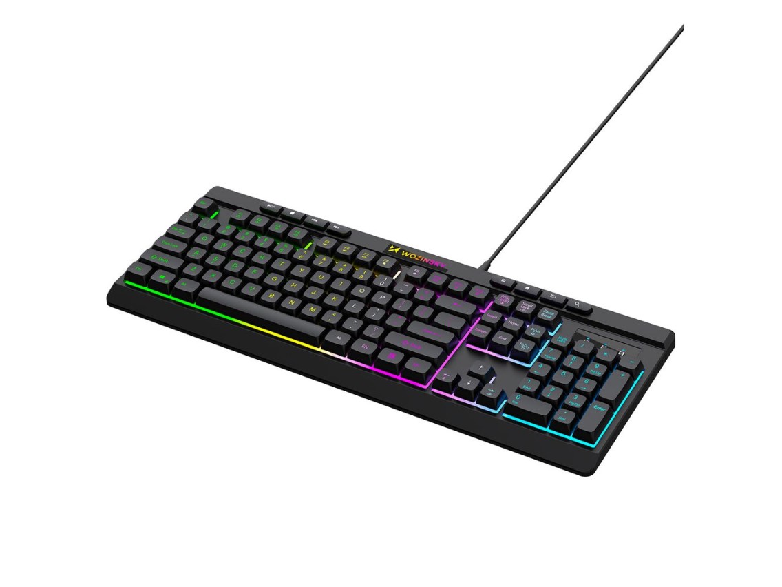 Teclado de membrana retroiluminado con cable Wozinsky WKG-1044 para juegos - Negro