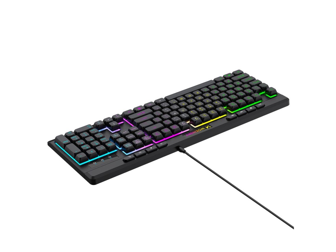 Teclado de membrana retroiluminado con cable Wozinsky WKG-1044 para juegos - Negro