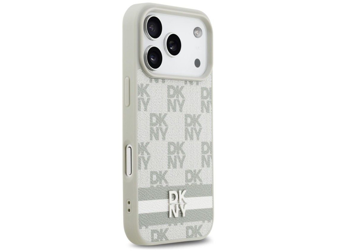 Capa DKNY Xadrez com Listras Estampadas para iPhone 17 Pro - Bege