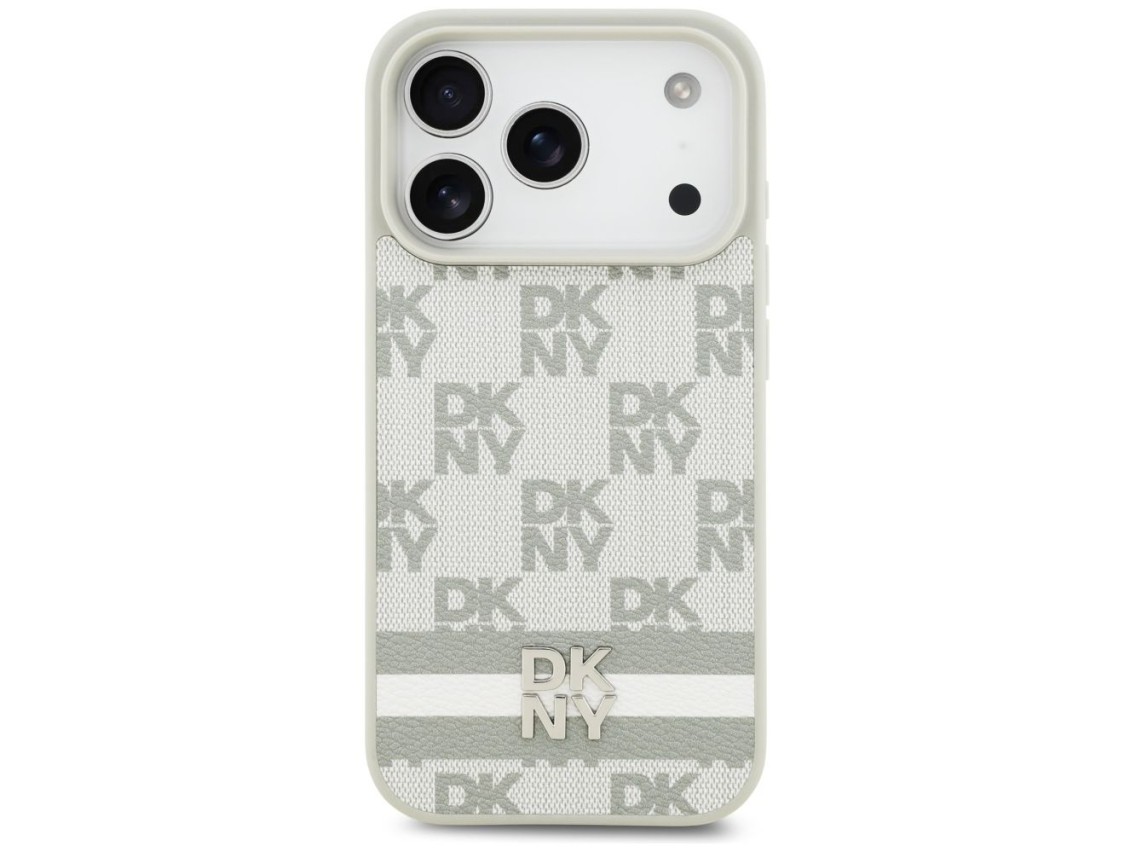 Capa DKNY Xadrez com Listras Estampadas para iPhone 17 Pro - Bege