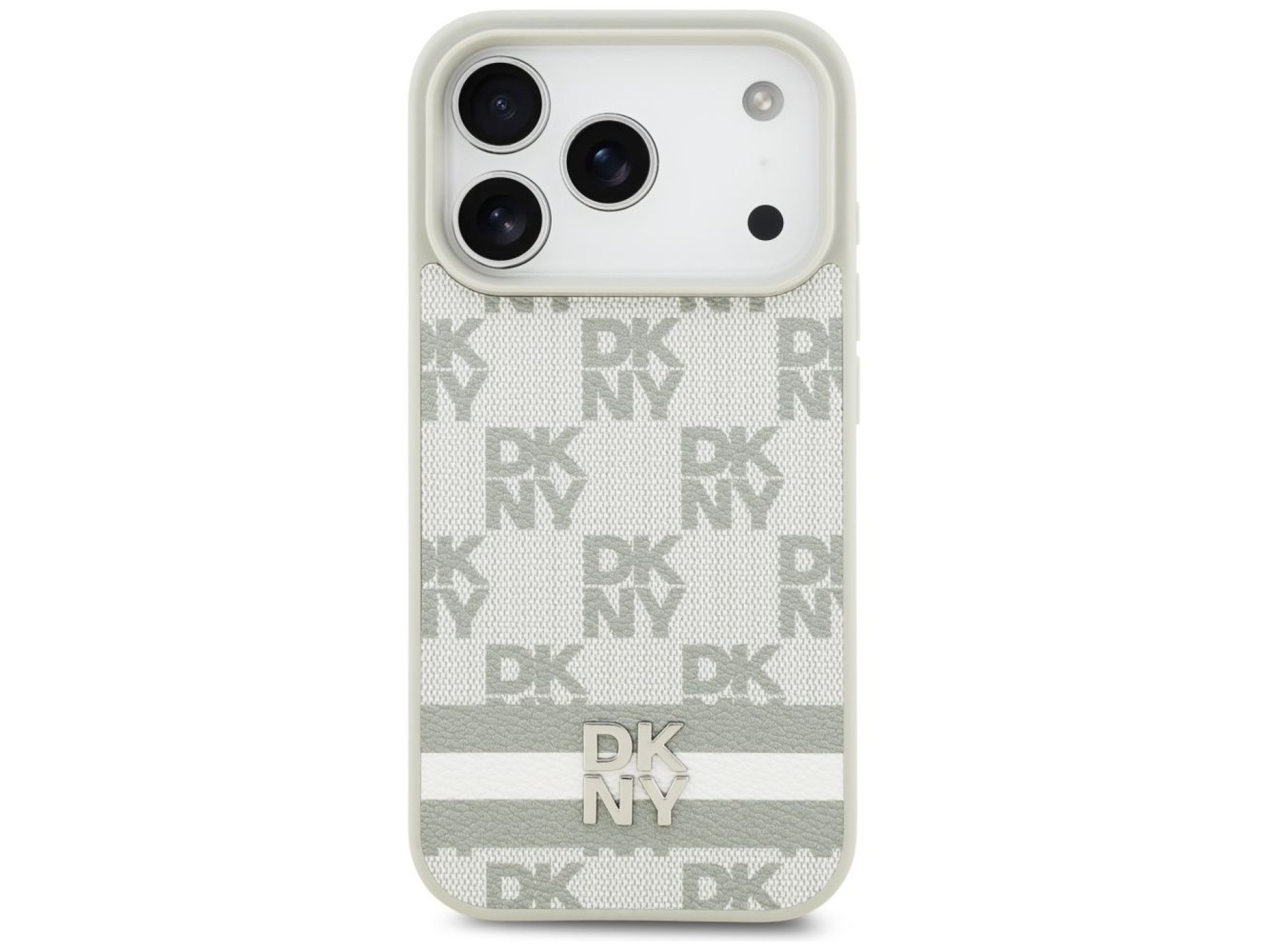 Funda DKNY para iPhone 17 Pro con estampado de cuadros y rayas - Beige