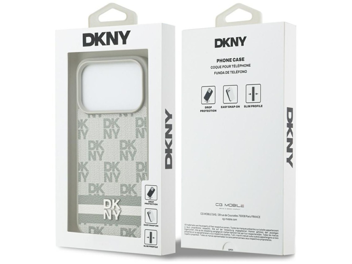 Capa DKNY Xadrez com Listras Estampadas para iPhone 17 Pro - Bege