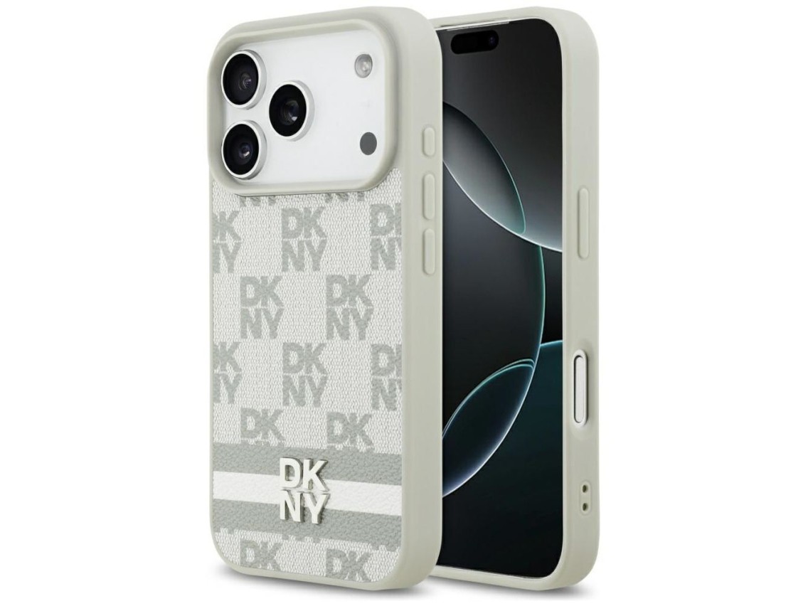 Capa DKNY Xadrez com Listras Estampadas para iPhone 17 Pro - Bege