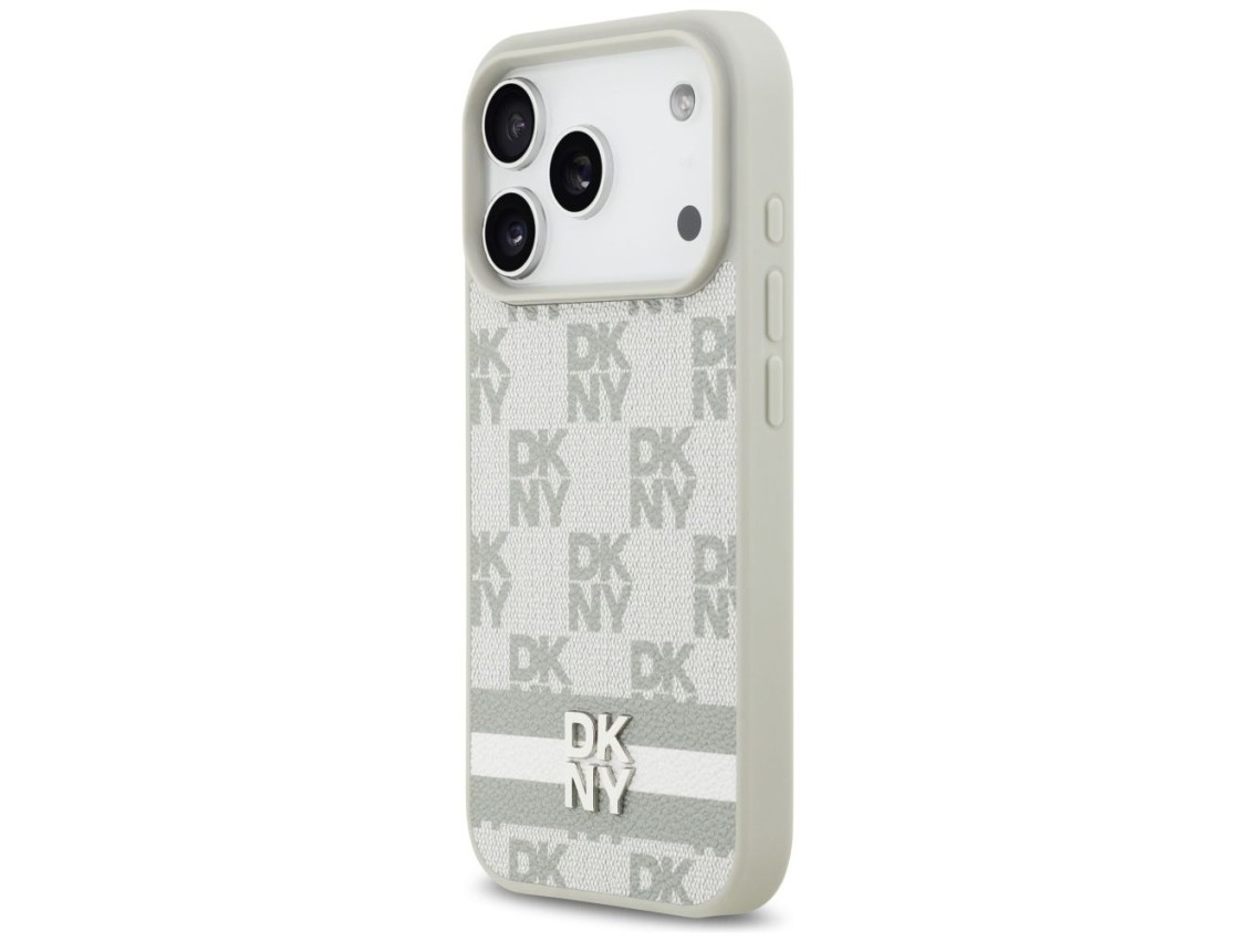 Capa DKNY Xadrez com Listras Estampadas para iPhone 17 Pro - Bege