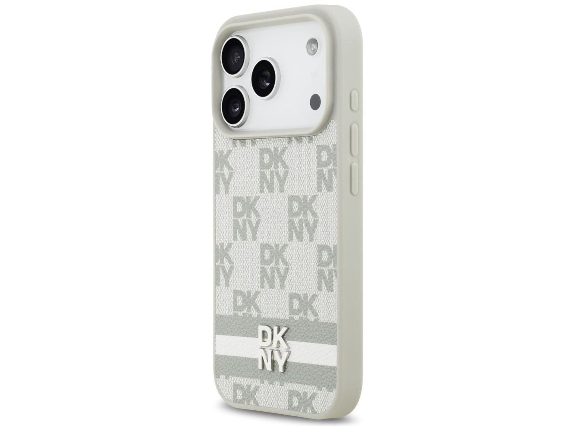 Capa DKNY Xadrez com Listras Estampadas para iPhone 17 Pro - Bege