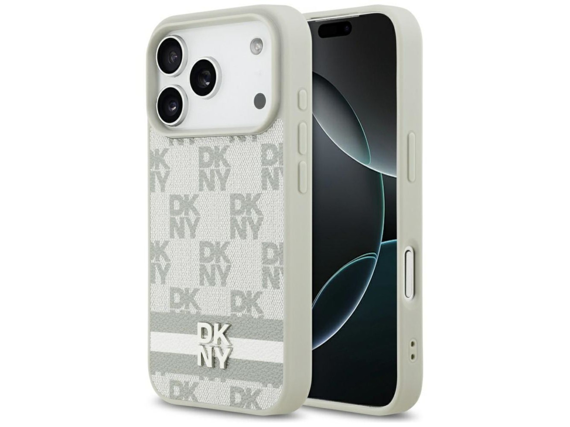 Capa DKNY Xadrez com Listras Estampadas para iPhone 17 Pro - Bege