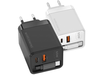 GaN Wall Charger Mars Gaming MD-GAN65R/ 1xUSB Type-C/ 1xUSB/ 65W/ Black GaN Wall Charger Mars Gaming MD-GAN65R/ 1xUSB Type-C/ 1xUSB/ 65W/ Black