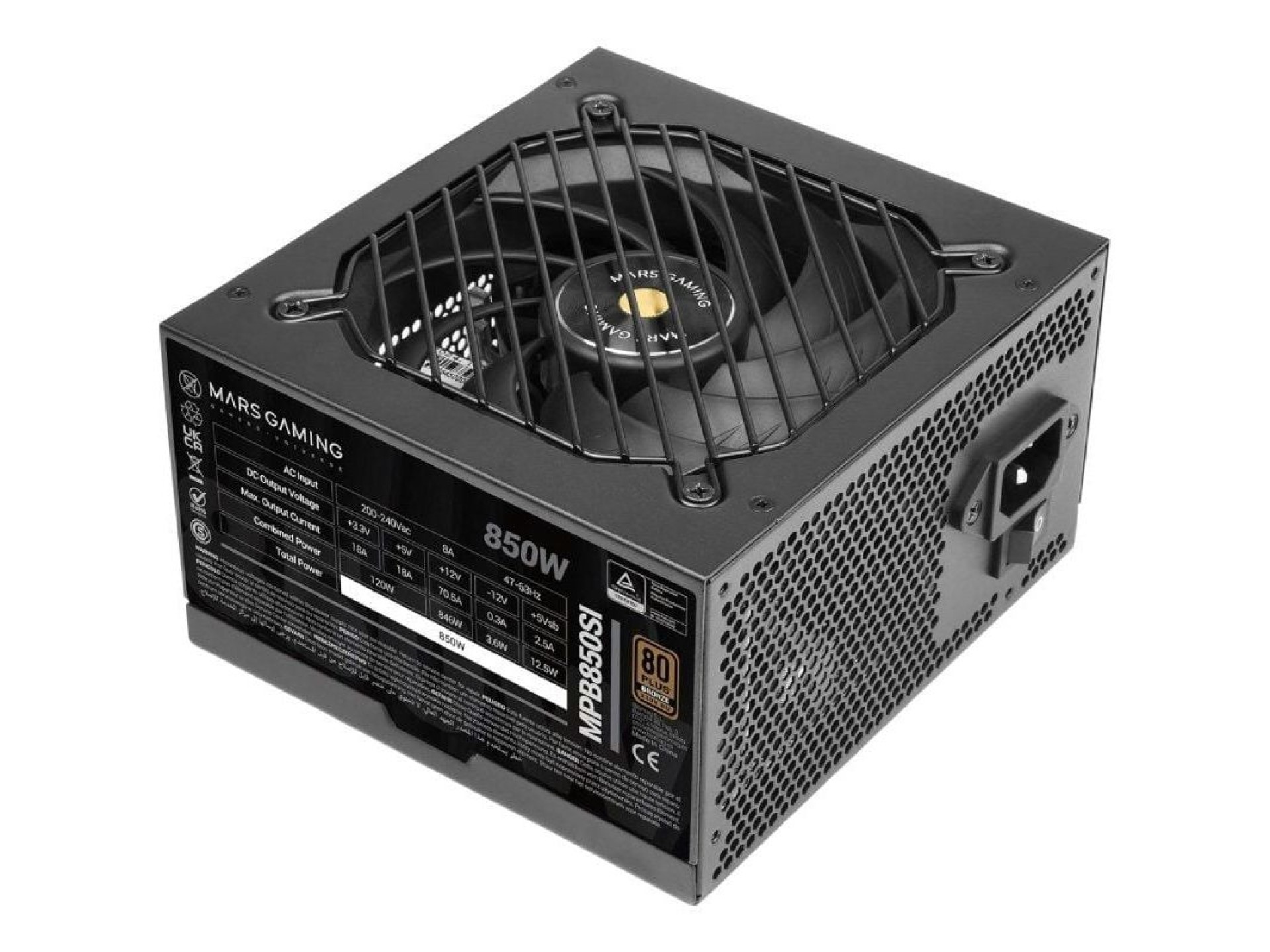 Fonte de alimentação Mars Gaming MPB850SI / 850W / Ventoinha de 12cm / Certificação 80 Plus Bronze