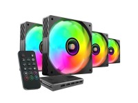 Kit com 4 ventoinhas Mars Gaming MF-SI4KIT de 12 cm + hub + controle remoto/ARGB