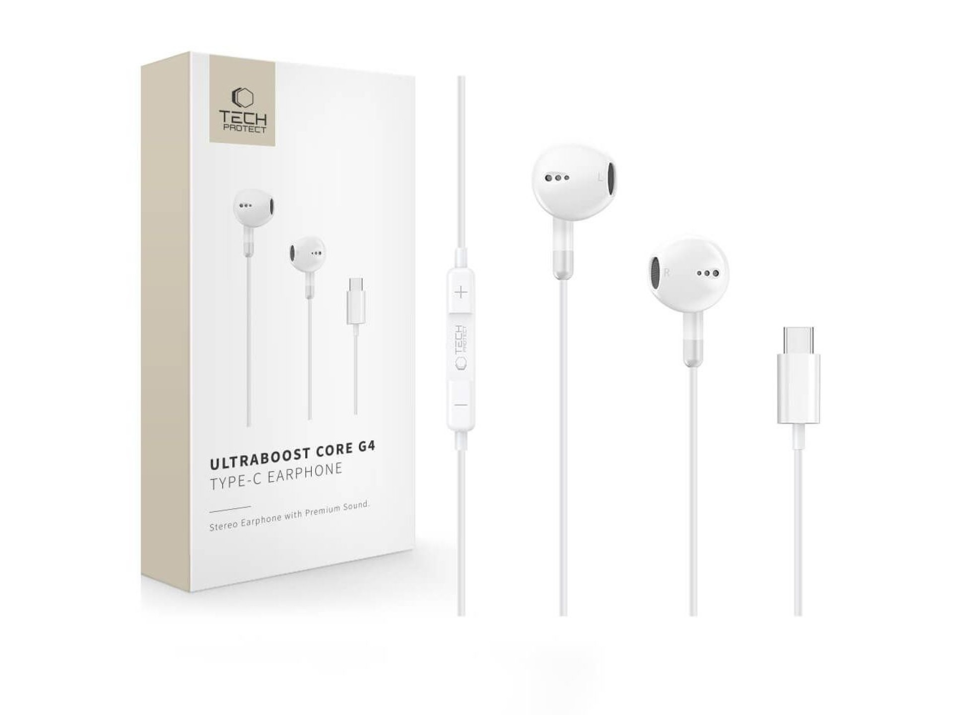 Auriculares con cable USB-C Tech-Protect Ultraboost Core G4 - Blanco