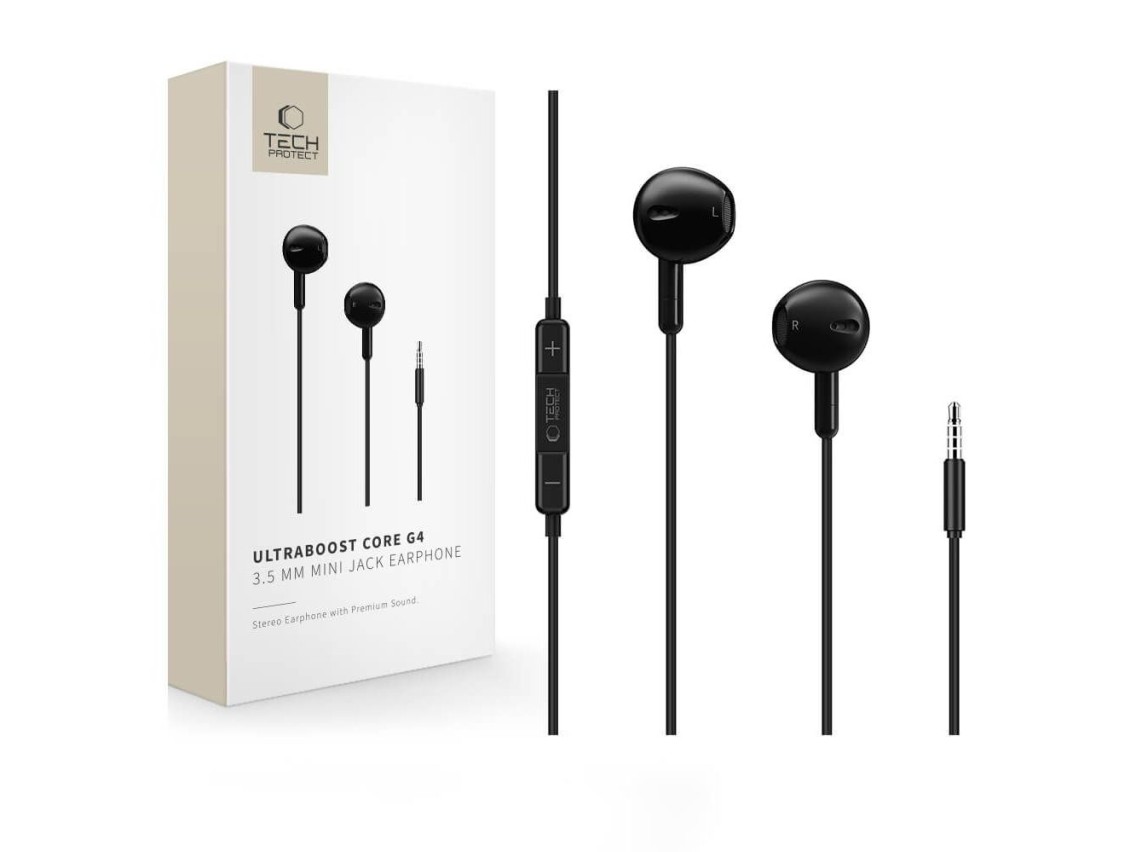 Auriculares con cable Tech-Protect Ultraboost Core G4 con conector mini - Negro