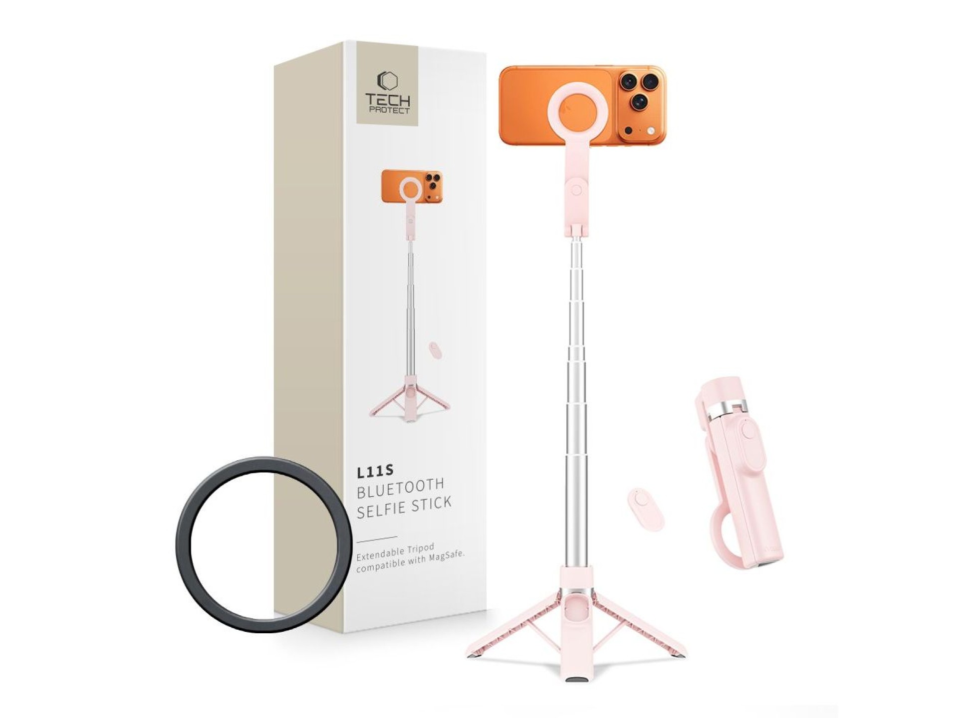 Bastão de selfie Bluetooth Tech-Protect L11S MagSafe - Rosa