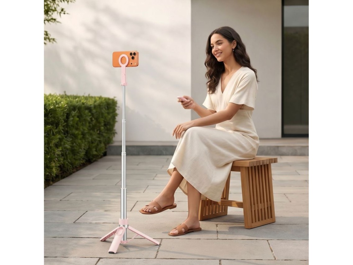 Bastão de selfie Bluetooth Tech-Protect L11S MagSafe - Rosa
