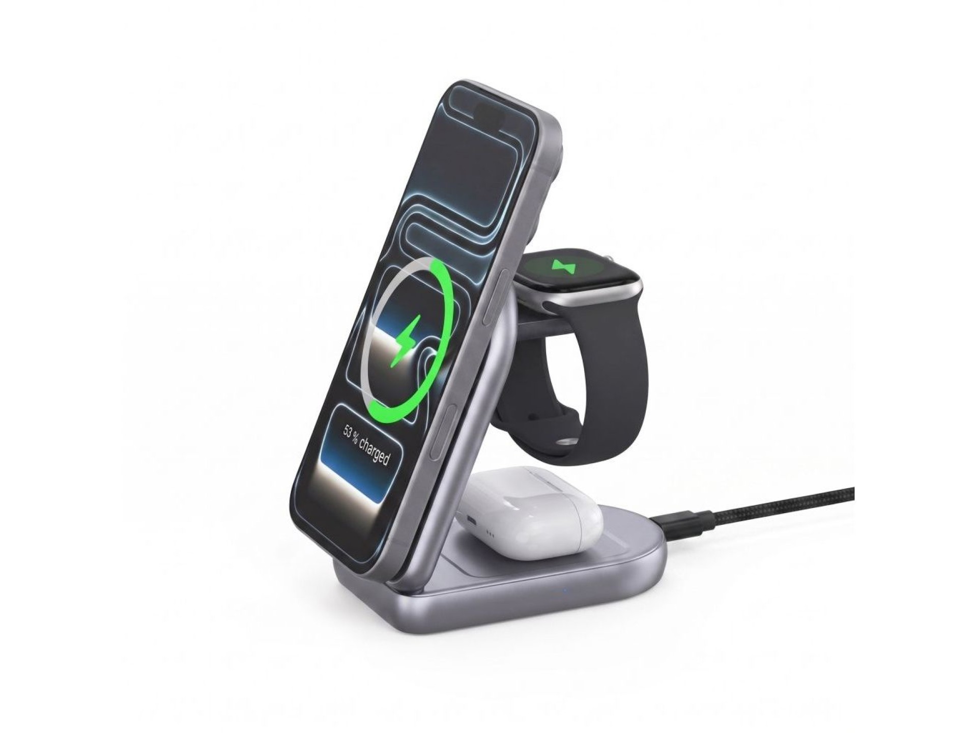 Tech-Protect A53 3in1 MagSafe 25W QI2.2 Wireless Charger - Dark Gray