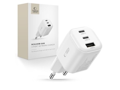 Tech-Protect NCA100W-GaN 3-Port PD 3.2 100W / QC3.0 Wall Charger - White Tech-Protect NCA100W-GaN 3-Port PD 3.2 100W / QC3.0 Wall Charger - White
