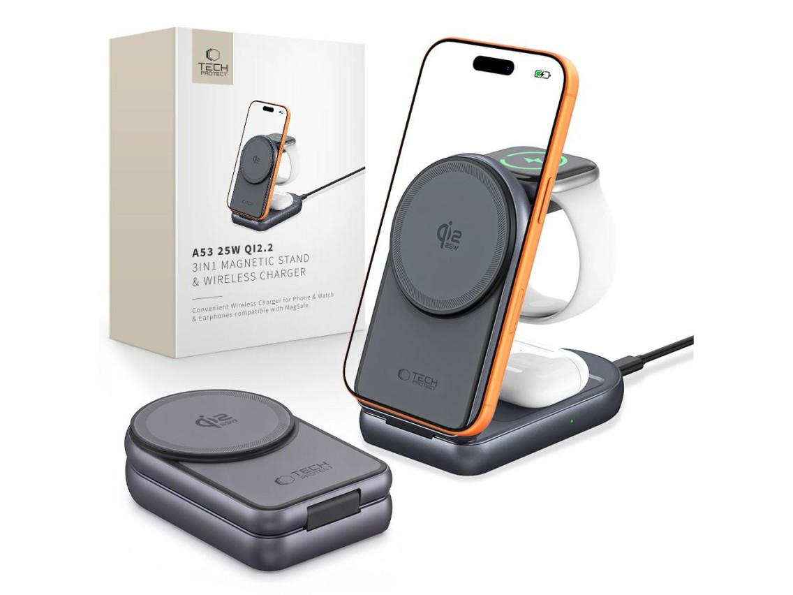 Tech-Protect A53 3in1 MagSafe 25W QI2.2 Wireless Charger - Dark Gray