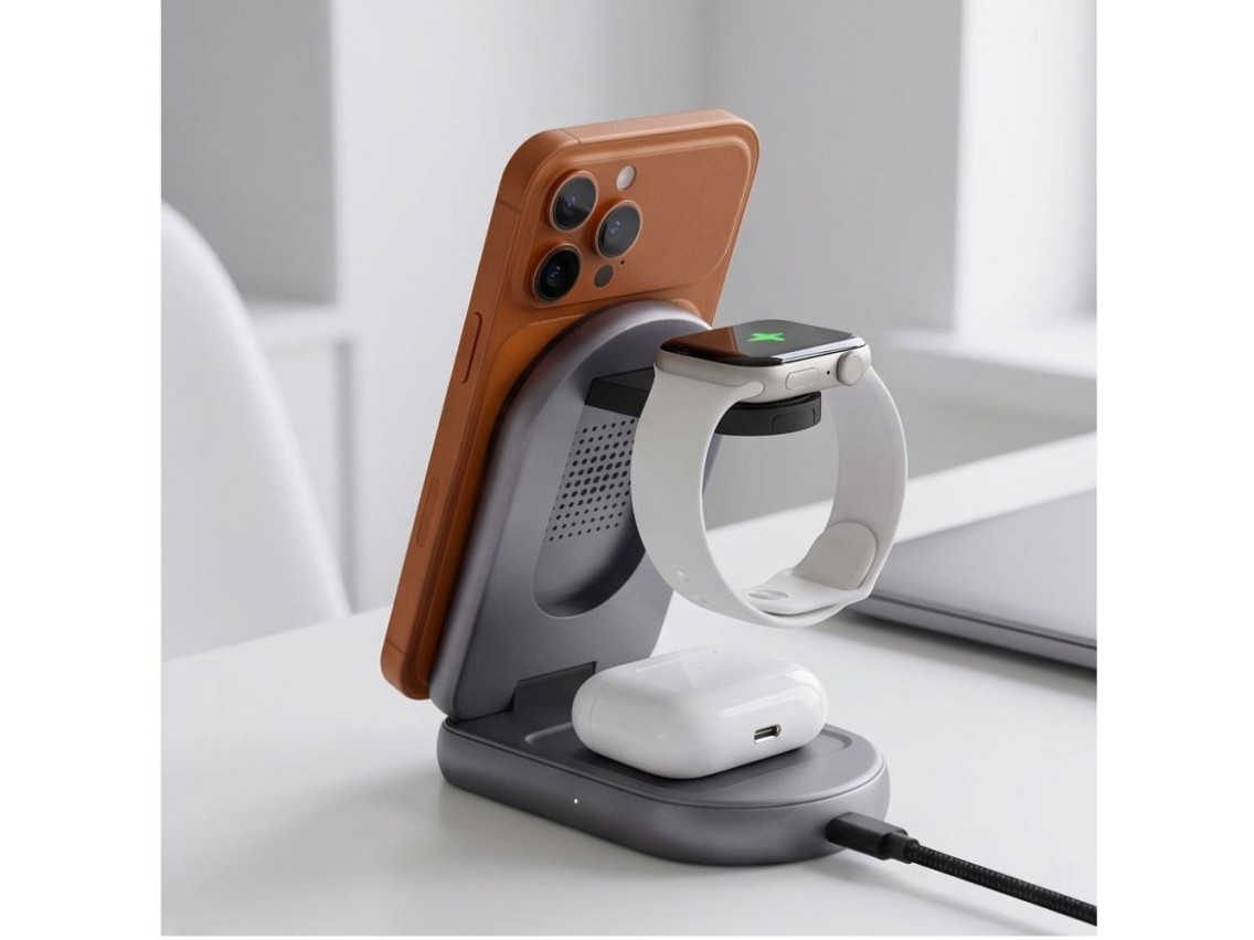 Carregador sem fio Tech-Protect A53 3 em 1 MagSafe 25W QI2.2 - Cinza escuro